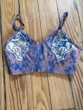 Darc Sport Purple & Brown Tie-Dye Wolf Print Sports Bra